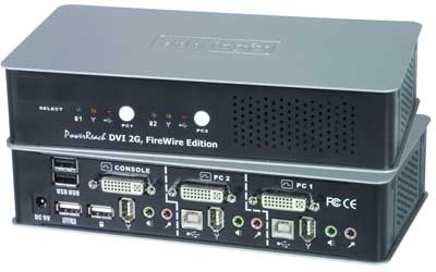 DVI USB KVM Switch with FireWire connectors and built-in USB hub