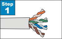 Carefully strip the jacketing from the cable to expose 1" of the insulated wire conductors. Do not remove any insulation from the conductors.