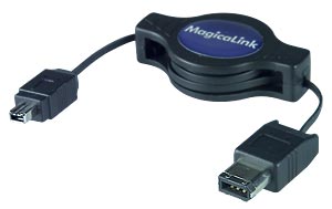 1394 FireWire Retractable Cable, 6 Pin Male to 4 Pin Male, 2.5 Feet Male