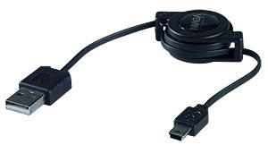 USB 2.0 Type A Male to Type B Mini 5-Pin Male Retractable Cable, 2.5 Feet