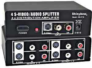 S-Video Splitter, Stereo Audio S-Video Distribution Amplifier, multiple monitors, 4 port