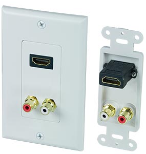 HDMI & Stereo RCA - Single Gang Feed-Thru Wallplate