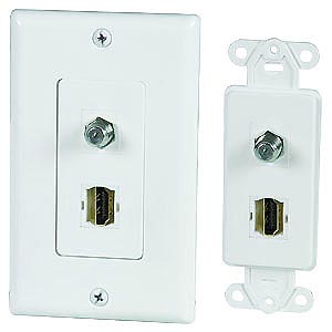HDMI & F-Type Connector Single Gange Feed-Thru Wallplate