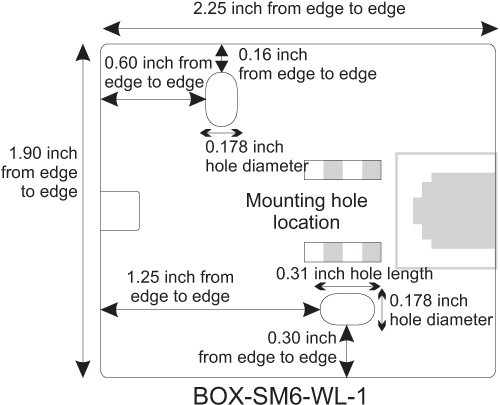 Mounting Hole Location for CAT6 Surface Mount Box, 1-Port