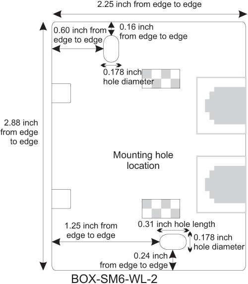 Mounting Hole Location for CAT6 Surface Mount Box, 2-Port