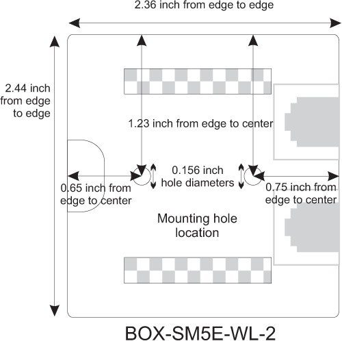 Mounting Hole Location for CAT5e Surface Mount Box, 2-port
