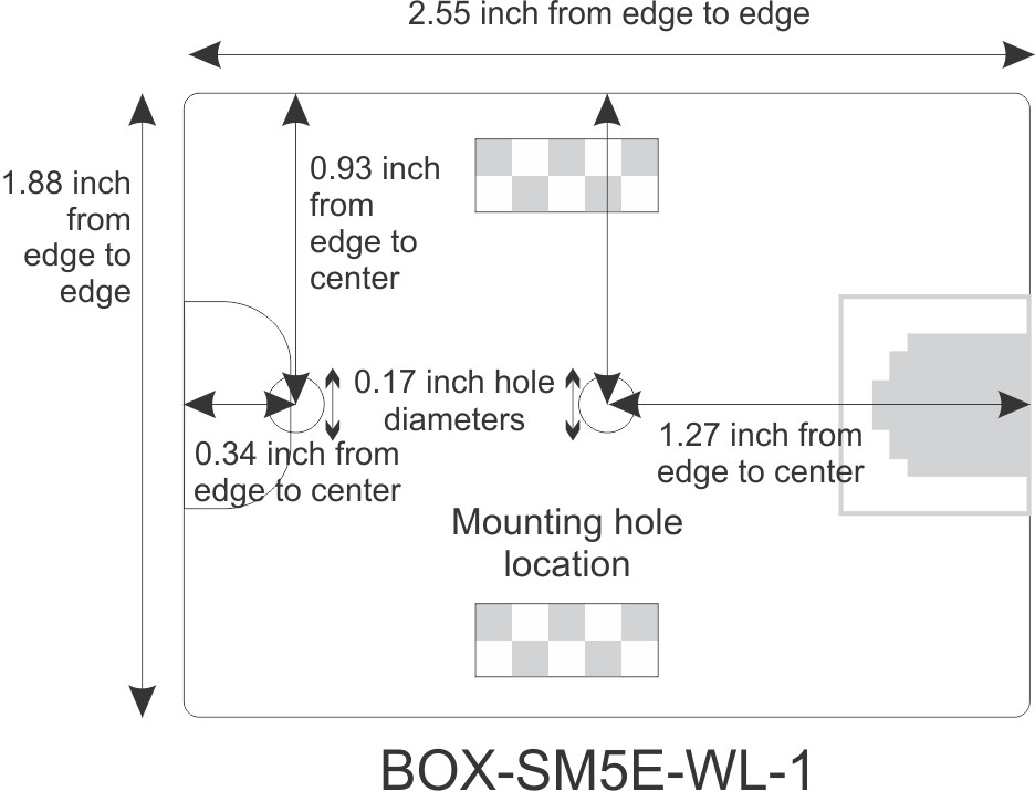 Mounting Hole Location for CAT5e Surface Mount Box, 1-port