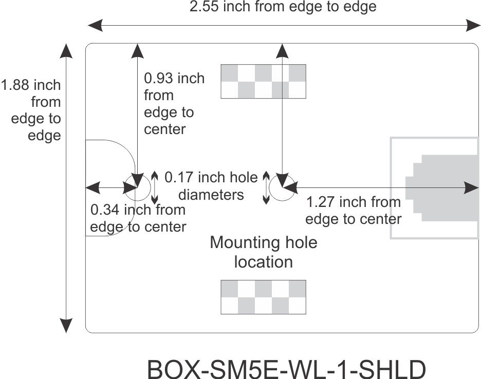 Mounting Hole Location for CAT5e Shielded Surface Mount Box, 1-port