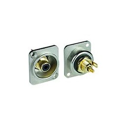 RCA Panel Mount Jack, Black Isolation Washer, D-Series Housing, Nickel RCA Panel Mount Jack, Black Isolation Washer, D-Series Housing, Nickel