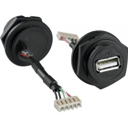 Waterproof USB Type A Female Panel Mount Connector, with Quick Release Mating Style & Flying Leads