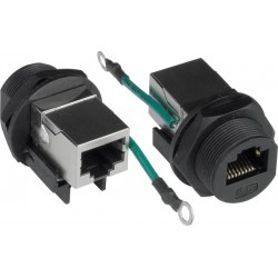 Waterproof Case Side CAT5e RJ45 Connector, with Shielded Jack and Grounding Wire 13/16" - 28 UN threading