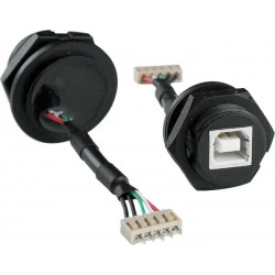 Waterproof USB Type B Female Connector, with Panel Mount, Screw Mating Style, & Flying Leads