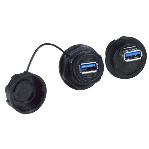 USB 3.0 Dual Female Socket Plug Panel Mount Adapter Waterproof Connector W/ Cap 