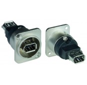 1394 FireWire Panel Mount Feedthrough,  D-Series Housing, Nickel