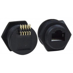 Waterproof RJ45 Connector to 2x5 Unshrouded Male Right Angled Pin Header, Case Side Waterproof RJ45 Connector to 2x5 Unshrouded Male Right Angled Pin Header, Case Side