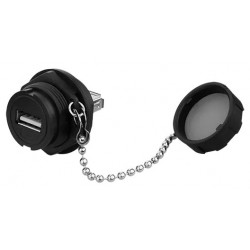 Waterproof USB 2.0 Type A Connector, Female-Female, Quick Release Mating Style, Case Side, Tethered Cap 