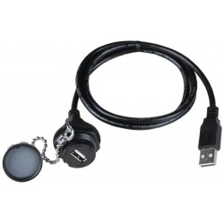 Waterproof USB 2.0 Cable, IP67 Panel Mount Type A Female to Standard Type A Male Connectors, Quick Release Mating Style